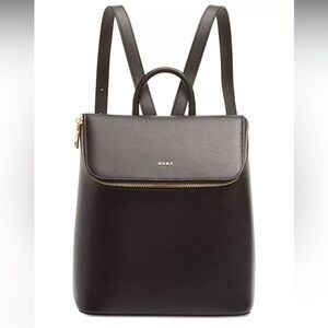 DKNY Bryant Top Zip Backpack Black Gold Hard wear Like New Roomy Bag Stylish